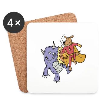 chien super-héros se bat contre les monstres - Dessous de verre (lot de 4) - blanc - Devant
