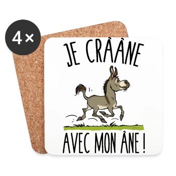 Je crâne avec mon âne (âne gris) - Dessous de verre (lot de 4) - blanc - Devant
