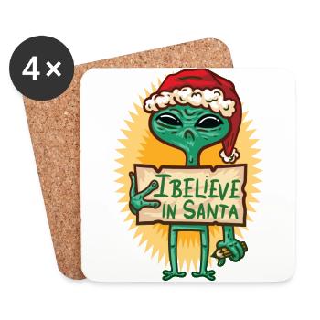Alien with Santa hat believes in Santa Claus - Coasters (set of 4) - white - Front