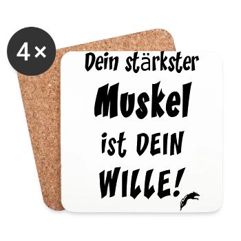 Dein stärkster Muskel ist DEIN Wille! - Untersetzer (4er-Set) - Weiß - Vorne
