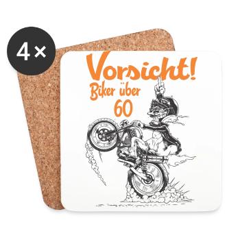 Tees Paradise Biker ueber 60 Biker Geschenk Shirt - Untersetzer (4er-Set) - Weiß - Vorne