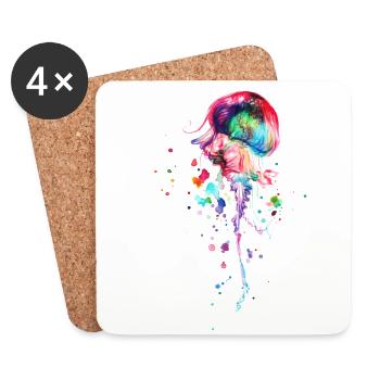 Bunte Qualle Aquarell - Untersetzer (4er-Set) - Weiß - Vorne