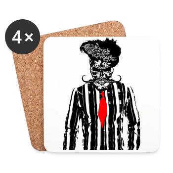 head of death hipster shirt tie mustache cra - Coasters (set of 4) - white - Front