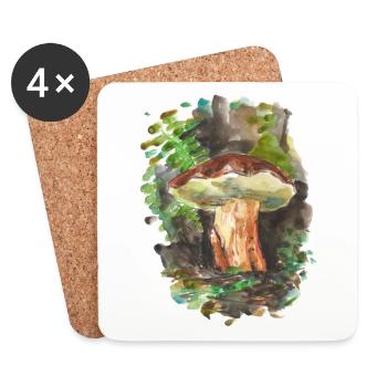 Forêt / champignons / champignons - Dessous de verre (lot de 4) - blanc - Devant