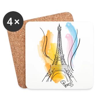 Dessin de tour Eiffel - Dessous de verre (lot de 4) - blanc - Devant
