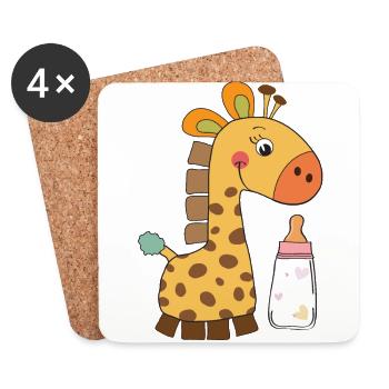 Girafe - Idée cadeau - Dessous de verre (lot de 4) - blanc - Devant