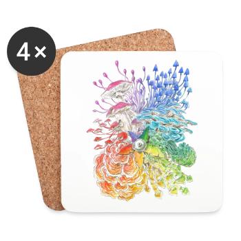 Champignons arc-en-ciel / diversité - Dessous de verre (lot de 4) - blanc - Devant