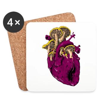 Coeur plein de champignons - Dessous de verre (lot de 4) - blanc - Devant