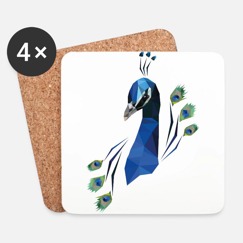blauer Pfau - Untersetzer (4er-Set) - Weiß