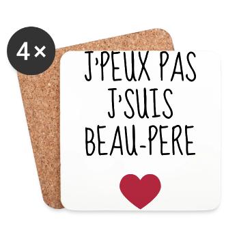 Beau Père - Papa - Fête des Peres - Enfant - Bébé - Dessous de verre (lot de 4) - blanc - Devant