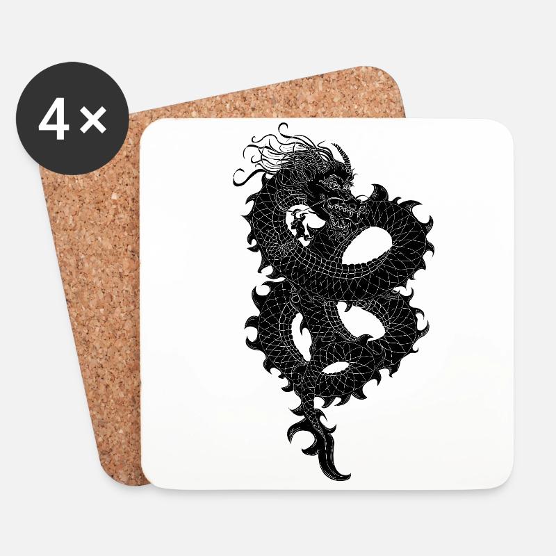 Black Dragon - Coasters (set of 4) - white