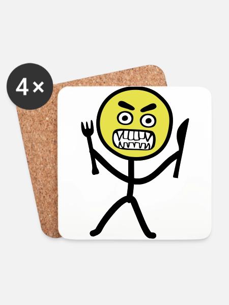 Hungriges Emoji Strichmännchen - Untersetzer (4er-Set) - Weiß