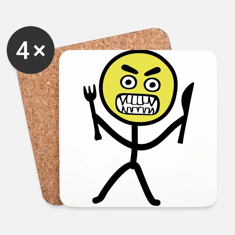 Hungriges Emoji Strichmännchen - Untersetzer (4er-Set) - Weiß