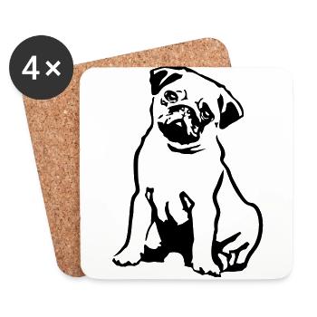 Hund Mops - Untersetzer (4er-Set) - Weiß - Vorne