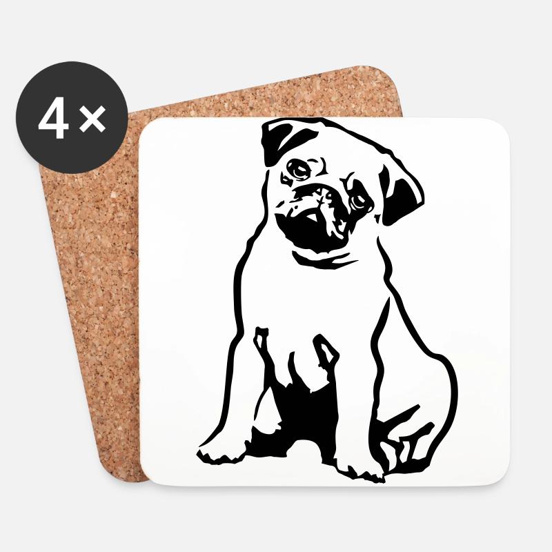 Hund Mops - Untersetzer (4er-Set) - Weiß