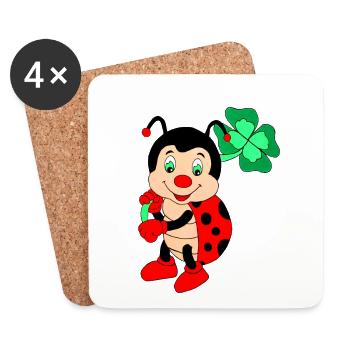 Ladybug with shamrock, hand-painted - Coasters (set of 4) - white - Front