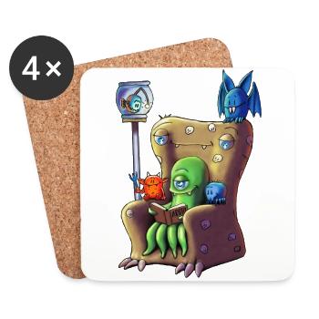 Monster at a cozy reading evening - Coasters (set of 4) - white - Front