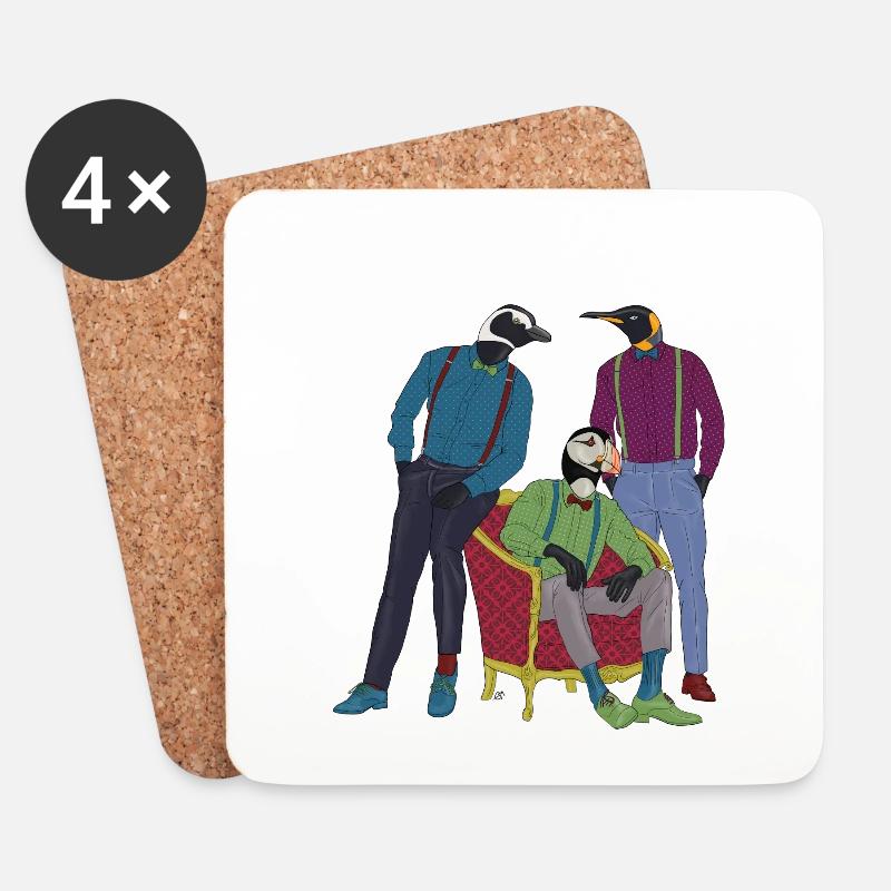 Pinguine mit Fliege - Untersetzer (4er-Set) - Weiß