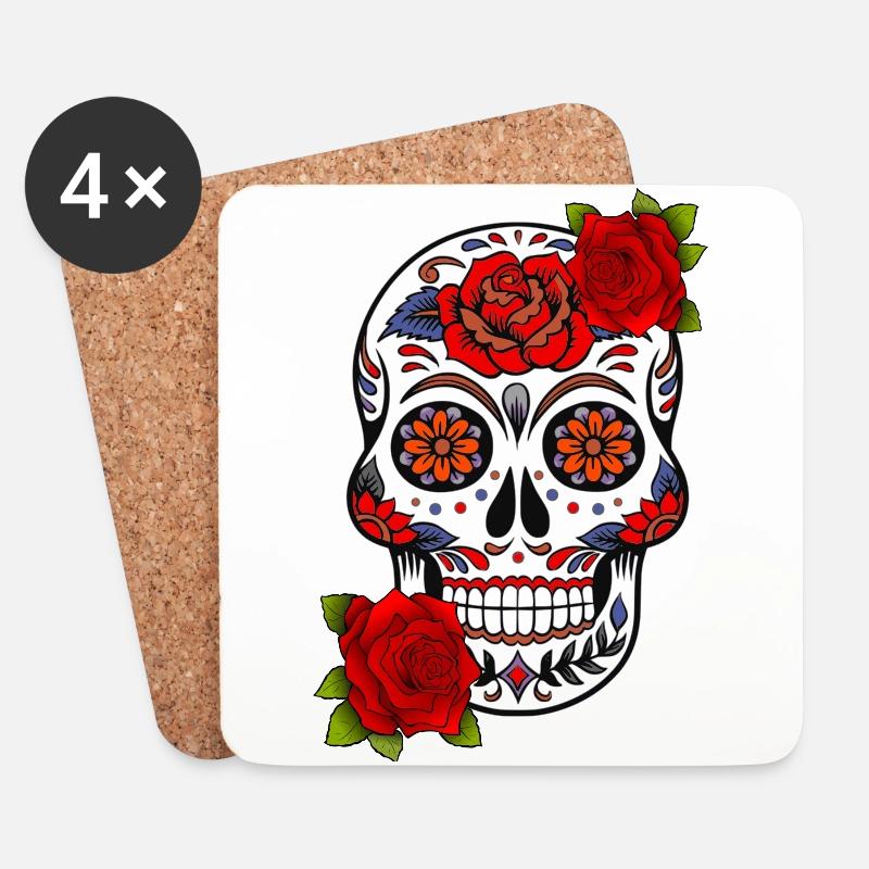 Skull Mexiko - Untersetzer (4er-Set) - Weiß