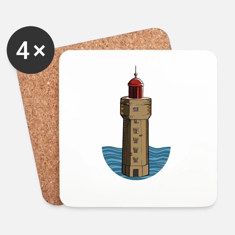 Leuchtturm Illustration Seemann Küste Geschenk - Untersetzer (4er-Set) - Weiß