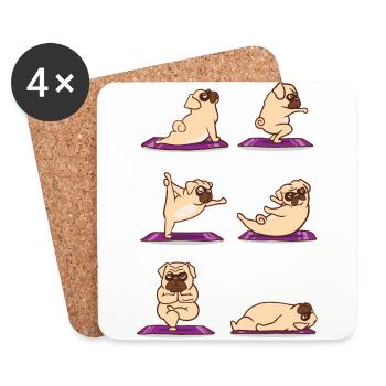 Mops Yoga - Hunde Gymnastik Fitness - Untersetzer (4er-Set) - Weiß - Vorne