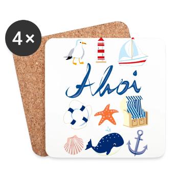 Ahoi maritim Design - Untersetzer (4er-Set) - Weiß - Vorne