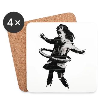 Banksy HulaHoop Mädchen Nottingham Ilkeston Straße - Untersetzer (4er-Set) - Weiß - Vorne
