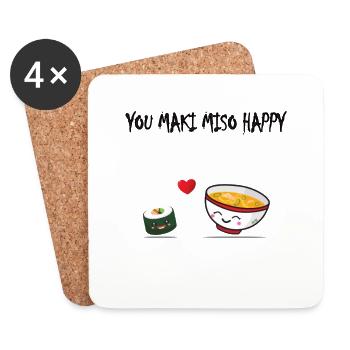 YOU MAKI MISO HAPPY, sushi and soup, gift - Coasters (set of 4) - white - Front