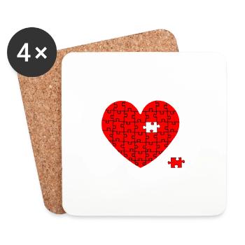 Heart puzzle with one missing puzzle piece - Coasters (set of 4) - white - Front