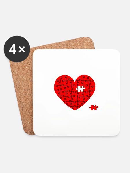 Herz Puzzle mit einem fehlenden Puzzleteil - Untersetzer (4er-Set) - Weiß