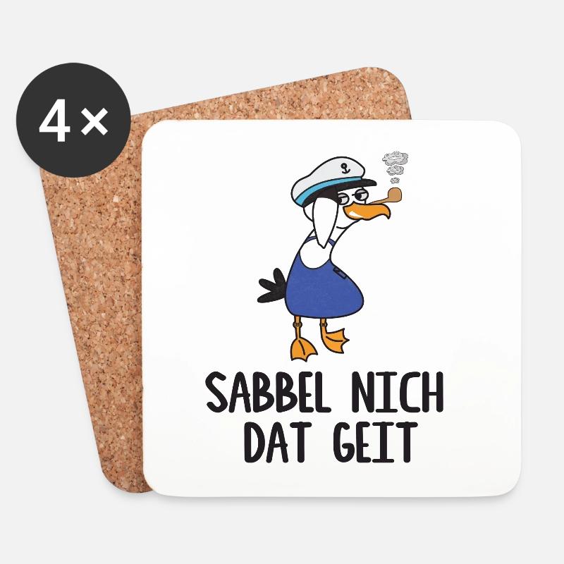 Möwe, Sabbel nich dat Geit, Geschenk - Untersetzer (4er-Set) - Weiß