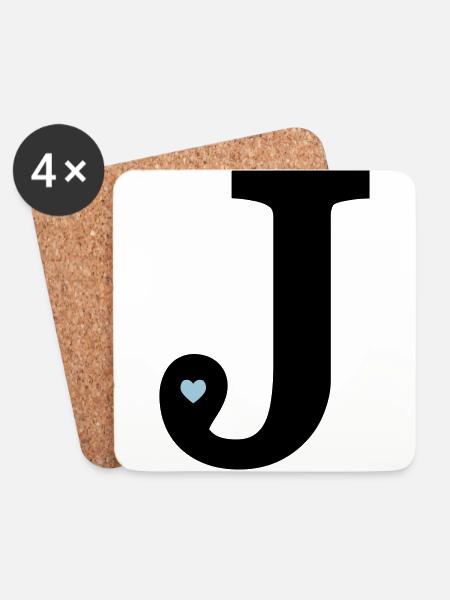 Letter J initial - Coasters (set of 4) - white