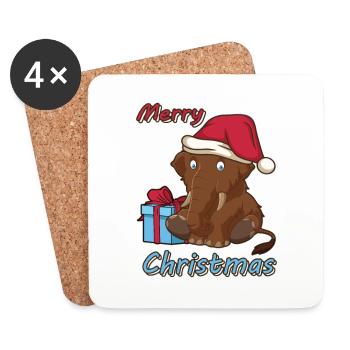 Mammoth Elephant Christmas Gift Cartoon Design - Coasters (set of 4) - white - Front