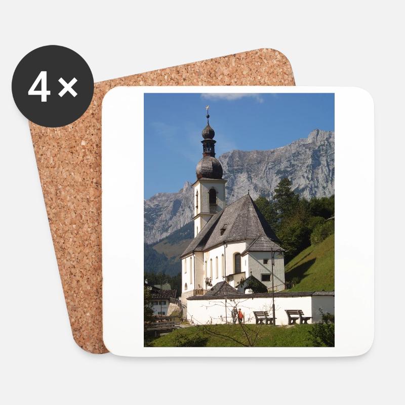 Ramsauer Kirche bei Berchtesgaden - Untersetzer (4er-Set) - Weiß