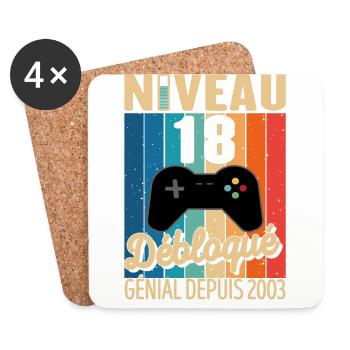 Niveau 18 Ans Débloqué Génial Depuis 2003 Cadeau - Dessous de verre (lot de 4) - blanc - Devant