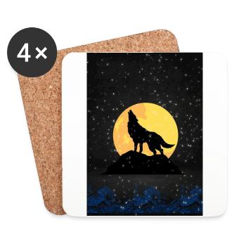 wolf on full moon night - Coasters (set of 4) - white - Front