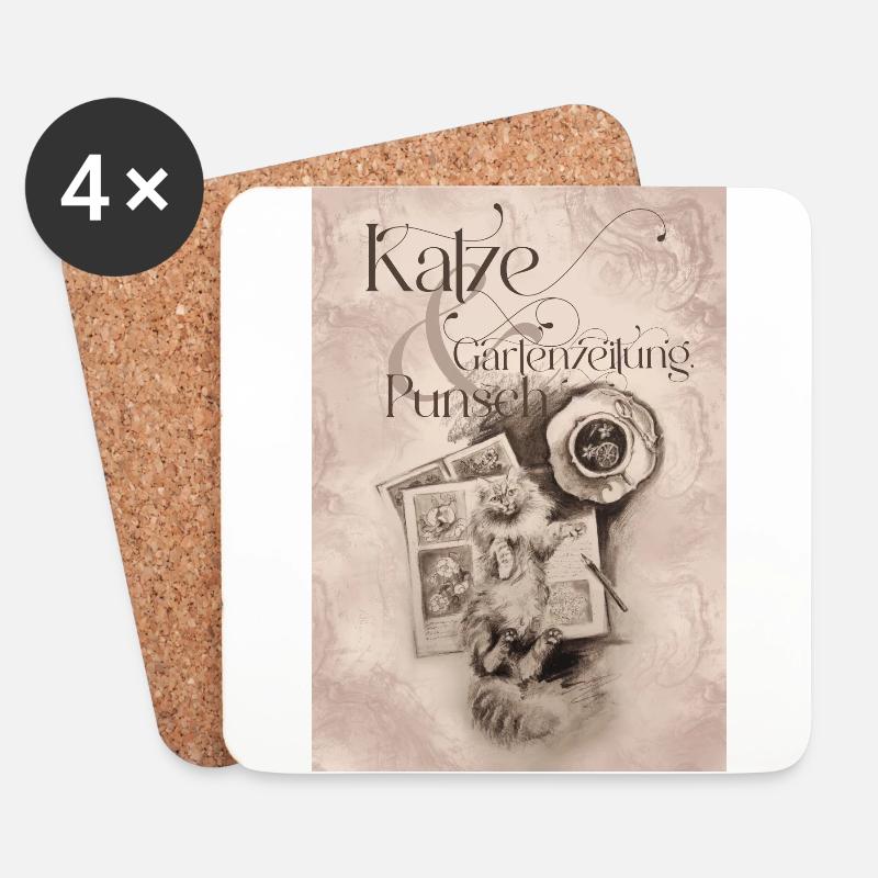 Katze Gartenzeitung Punsch - Untersetzer (4er-Set) - Weiß