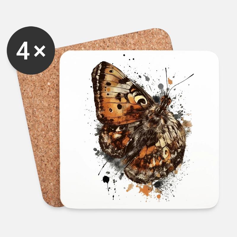 Schmetterling Tinte und Aquarell - Untersetzer (4er-Set) - Weiß