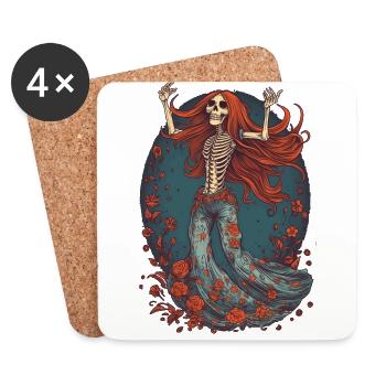 Squelette hippie des années 70, 80 et 90 - Dessous de verre (lot de 4) - blanc - Devant