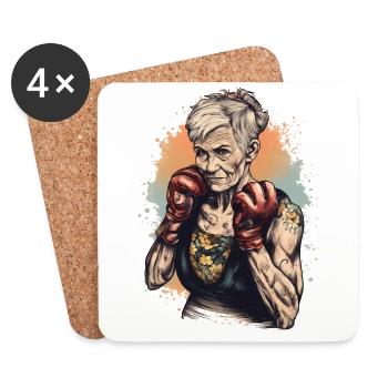 Coole Boxer Oma mit Boxhandschuhen - Untersetzer (4er-Set) - Weiß - Vorne