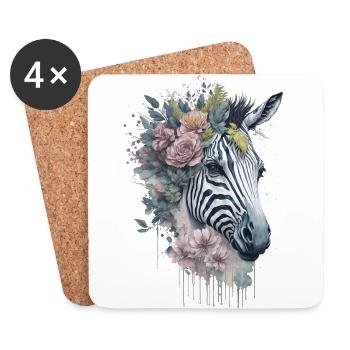 Florales Zebra - Untersetzer (4er-Set) - Weiß - Vorne