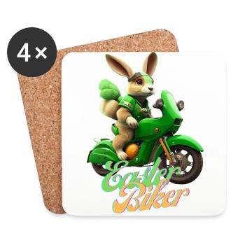 Easter Biker - The Easter Bunny becomes a biker - Coasters (set of 4) - white - Front