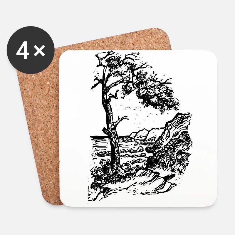 Ostsee Strand Linolschnitt schwarz - Untersetzer (4er-Set) - Weiß