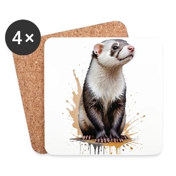 Ferret Watercolor - Playful Furball - Coasters (set of 4) - white - Front