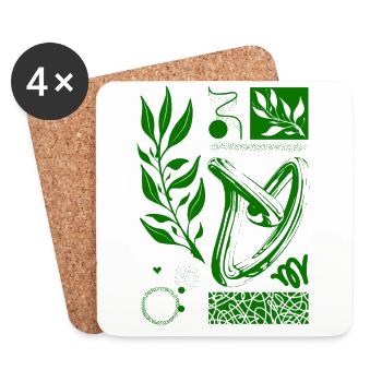 Pflanzen Design mit Tattoo Elementen - Untersetzer (4er-Set) - Weiß - Vorne