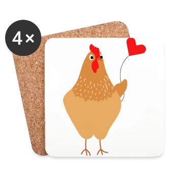 Huhn mit Herz Luftballon - Geschenkidee - Geschenk - Untersetzer (4er-Set) - Weiß - Vorne