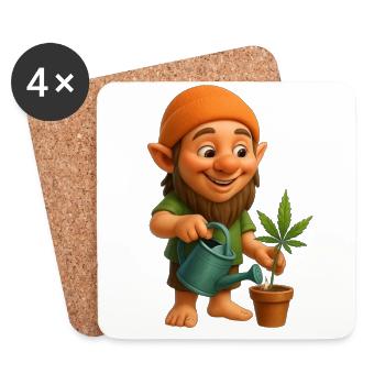 Zwerg mit Gießkanne und Cannabispflanze - Untersetzer (4er-Set) - Weiß - Vorne