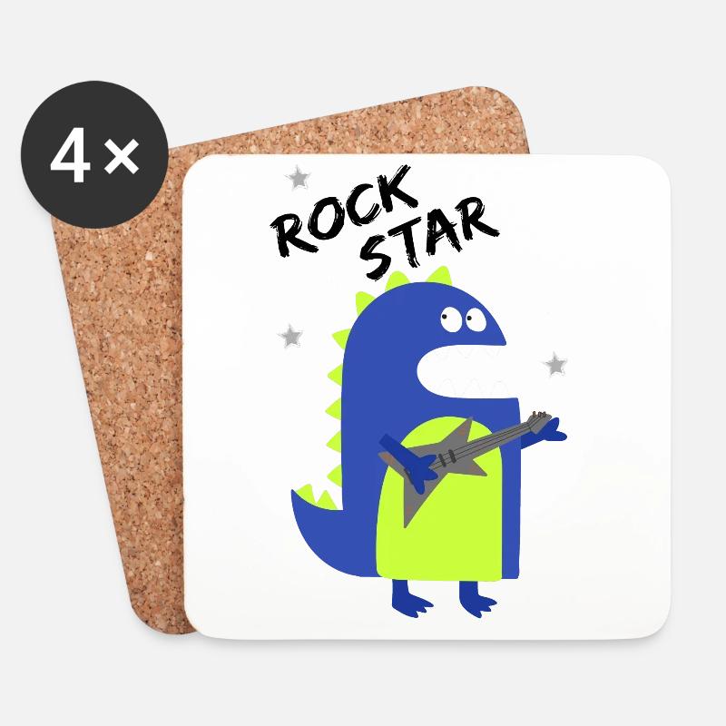 Rock Star Dinosaurier - Untersetzer (4er-Set) - Weiß