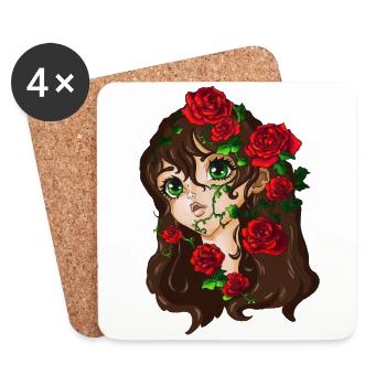 La Belle au bois dormant avec des roses rouges - Dessous de verre (lot de 4) - blanc - Devant