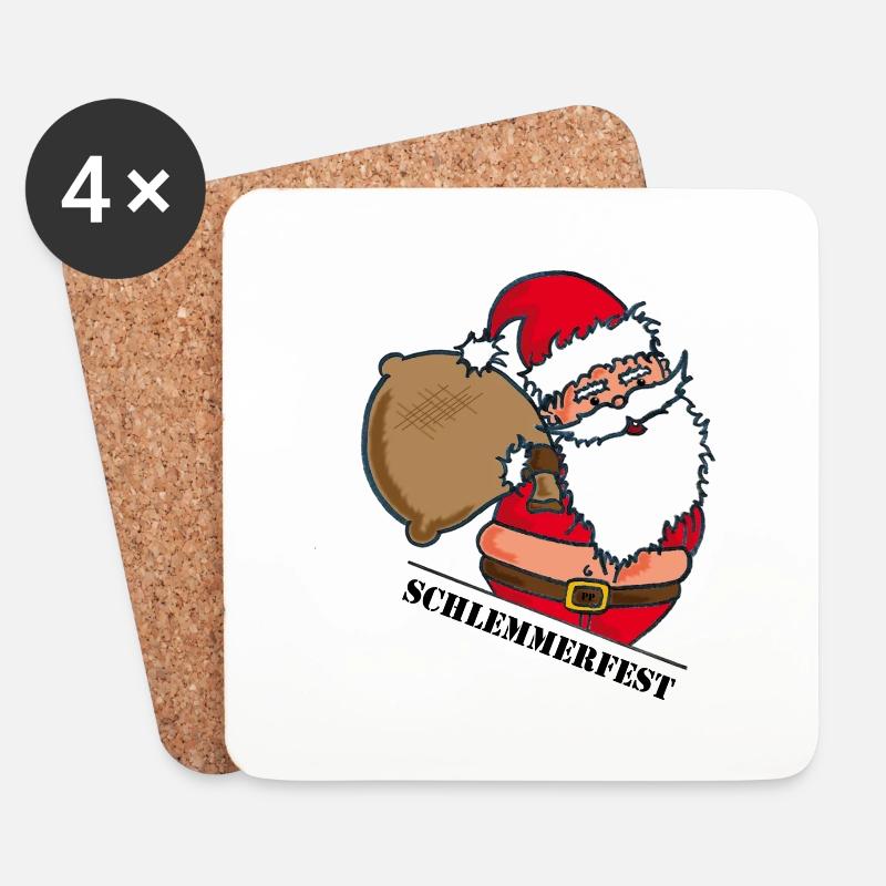 Dicker Weihnachtsmann mit Sack - Untersetzer (4er-Set) - Weiß